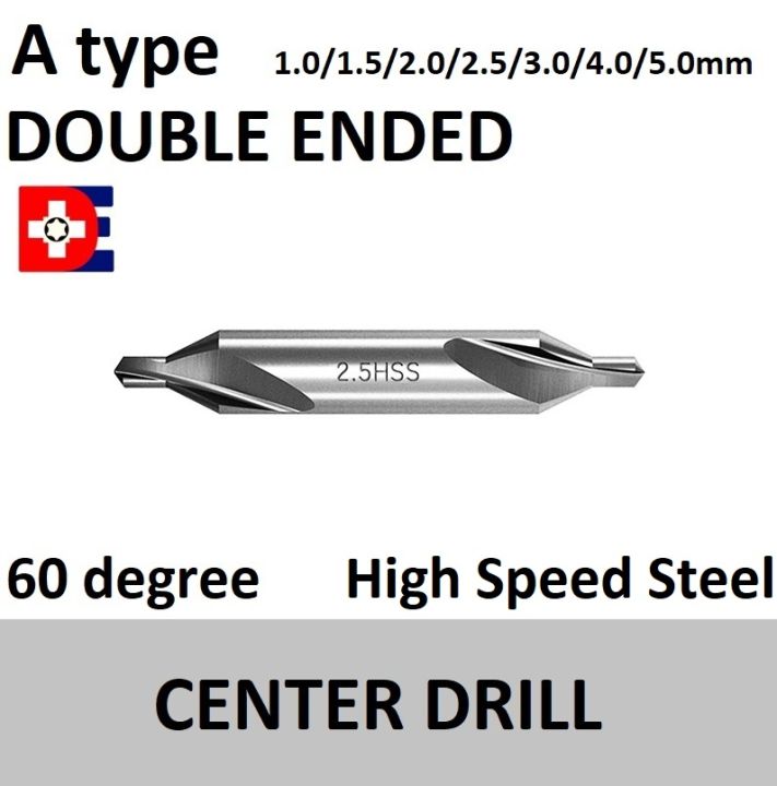 Center Drill HSS double ended 60deg Type A 1.0mm 1.5mm 2.0mm 2.5mm 3
