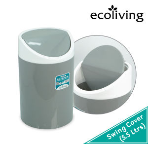 ECO LIVING 5.5Ltr Rubbish Bin With Swing Lid CoverSpace Save Bathroom Kitchen Office Swing Dustbin Tong Sampah ECO-191/GY