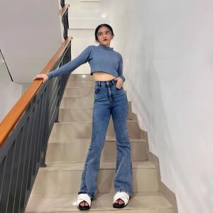 Celana Jeans Wanita Highwaist Cutbray Jeans Wanita Terbaru - Celana Cutbray Jeans wanita Highwaist Bahan Stretch Melar