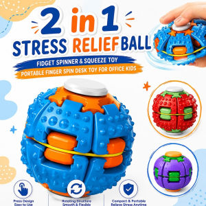 2 In 1 Stress Relief Ball Fidget Spinner Squeeze Toy Portable Finger Spin Desk Toy for Office Kids