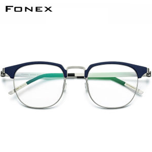 FONEX Acetate Alloy Glasses Men Brand Design Vintage Round Eyeglasses Women Korean Denmark Full-Rim High-Quality Ultralight Custom Optical Screwless Eyewear 98627