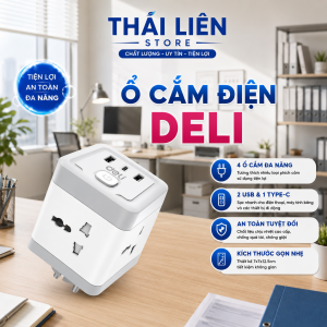 Ổ Chia Điện Deli 4 Chấu Ổ Cắm Mở Rộng Tích Hợp Cổng USB &TypeC Tiện Lợi Chống Giật An Toàn Cho Trẻ