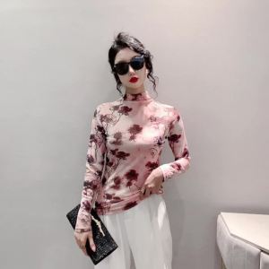 Ammin 2024 Áo Thun Dài Tay Ghép vải in hoa cây chữ R thời trang vòng cổ đơn giản mới mùa xuân mùa hè in Graffiti Phong Cách Hàn Quốc nữ thường ngày áo thanh lịch ống tay phồng ngoại cỡ