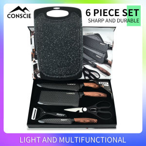 6PCS Knife Set Stainless Steel Multifunctional Kitchen Knife Set Knife Set Nonstick Coated na may Cutting Board