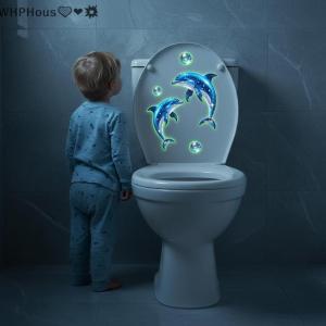 WP💓💛💖 Glow in the Dark Dolphin Toilet Sticker Cute Bathroom Wall Decal Removable Waterproof Self Adhesive Night Decor for Kids Room