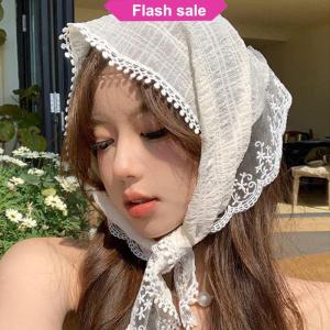 SHENHAO2🎀 Phong Cách Pháp Ren Hoa Mô Hình Tam Giác Khăn Headband Lolita Khăn Lụa Mũ Khăn Turban Phụ Kiện Tóc Thời Trang Của Phụ Nữ