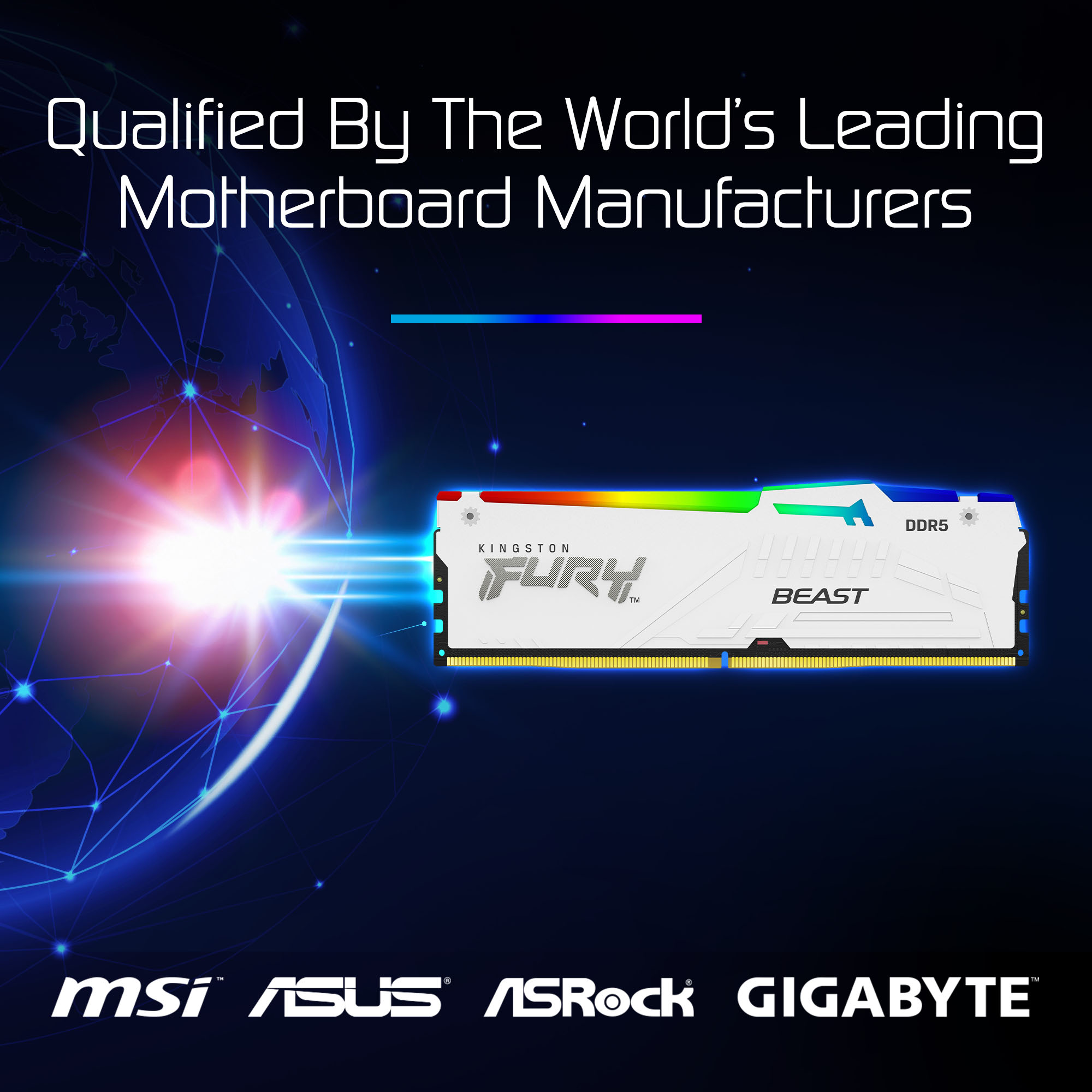 Kingston Fury Beast RGB DDR5 32GB/64GB Kit of 2 DRAM Intel XMP Gaming Desktop Memory White