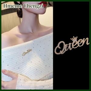 Hmeme Letter Brooch Queen Temperament Suit Brooch Gem Versatile Cardigan Pin