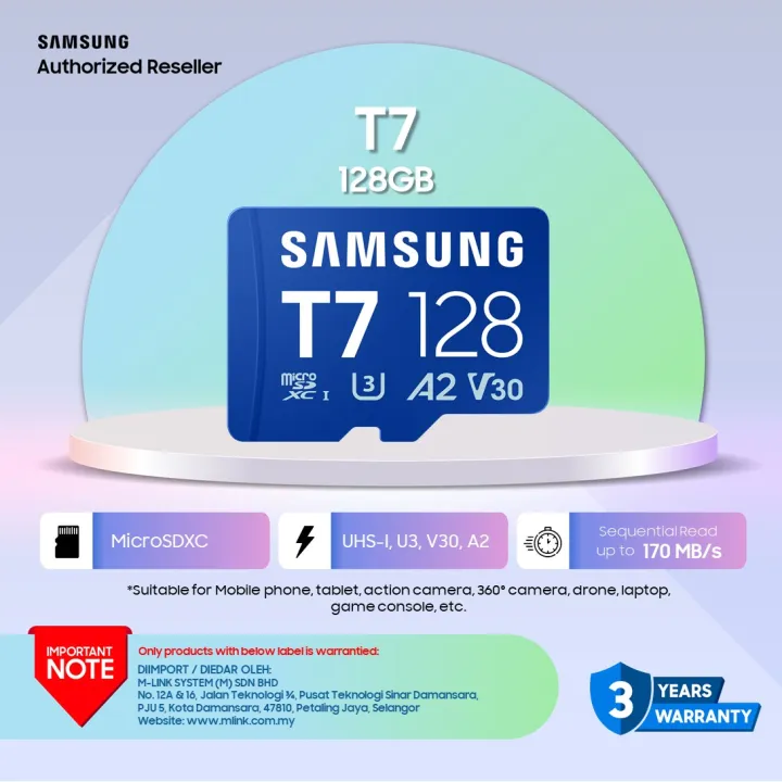 Samsung T7 microSD Card microSDXC™ UHS-I Memory Card 128GB / 256GB / 512GB / 1TB U3, V30, A2, Class 10, Best for 4K Recording, Daily Use