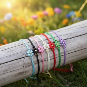 Flower Beaded Bracelets Adjustable Braided Cord Bohemian Handmade Jewelry for Girls Women Summer Vacation