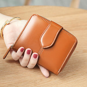 BANYANU Dompet Wanita Cowhide Women Zipper Coin Purse Original Genuine Leather Small Wallet for Girls