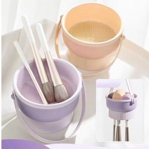 3-in-1 Makeup Brush Cleaning Bowl Silicone Washing Tool with Drying Rack and Storage Organizer