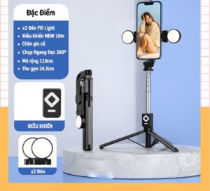 Gậy Chụp Hình Cầm Tay F210S Hỗ Trợ Đèn Led 3 Chân Đa Năng Xoay Ngang Dọc Remote Bluetooth Có Sẵn Kèm Cáp Sạc Chiều Dài 70cm