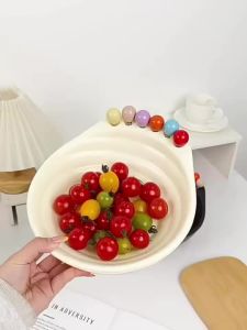 Đĩa trái cây phong cách Pháp màu Dopamine bộ 6 chiếc dĩa thép không gỉ đĩa đựng đồ ăn nhẹ cho gia đình