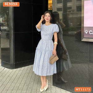 Đầm thiết kế BEMINE cổ tròn tay phồng dáng xòe dài phù hợp đi chơi-MT11173