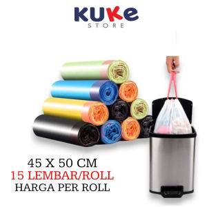 KUKE Kantong Plastik Sampah Roll Ukuran 45x50Cm Dengan Tali Pengikat Isi 15 Lembar  Tas Kresek Sampah Dapur Gulung Serbaguna Sekali Pakai