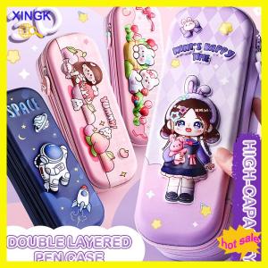 XINGK 3D Astronaut Pencil Case Boys Stationery New Popular Student Double-layer Large Capacity Waterproof Pink Rabbit