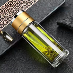 [One-Touch Lid Opening] Heat-Insulated And High-Temperature Resistant Tea And Water Separati Large Capacity Double Layer Glass Tea Water Separation Cup