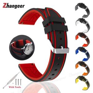 zhangeer 20mm 22mm 24mm 26mm New Two-color Soft Silicone Watch Band For Samsung S2 S3/Galaxy Watch 46 Quick Release Men Women Universal Texture Rubber wrist watch bands watch accessories with tools