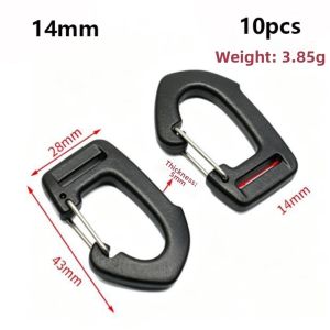 NEMOPH 10Pcs Plastic Spring Quickdraws Clip Hooks Black DIY Accessories Elastic Hook Buckle High Quality 10/15/20/25mm Mountaineering Quick Hook for Backpack