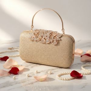 Tas Pesta Kristal Bunga Kondangan  Import Mewah Dompet Clutch Pesta Hardcase Box Wisuda 285578