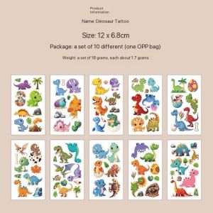 10Sheets/Set Cartoon Dinosaur Temporary kids Tattoo Stickers  Waterproof Tattoos for body art hand
