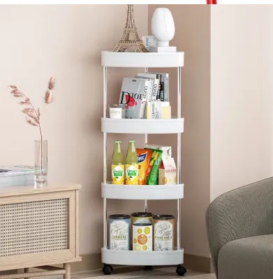 Kệ nhựa góc tam giác để đựng đồ đa năng 4 tầng có bánh xe đẩy spa di động nhà bếp phòng tắm khung inox chắc chắn