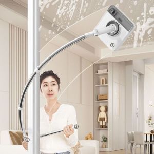 LUJIN สแตนเลสและ PP เครื่องมือทำความสะอาดหน้าต่าง สีเทาและสีเทา ยืดได้ยืดหยุ่น ที่ปัดน้ำฝนกระจกใช้ในครัวเรือน มุมเปิดประทุน แกนโค้งมน อุปกรณ์ทำความสะอาดหน้าต่างสูง กระจกหน้าต่าง