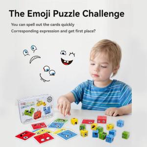 Emoji Blocks Game New 80pcs Cube Face Changing Spelling Words Blok Huruf Montessori Kayu Building Blocks Board Game Expression Wooden Puzzle Blocks EducWational Toys For Kids Gift