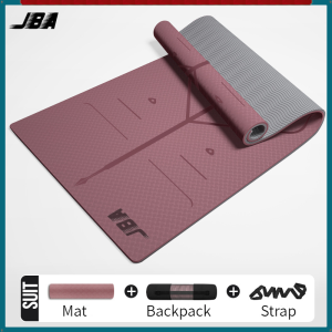JBA TPE Yoga Mat Thick 8MM Dual Layer Anti Slip With Alignment Extra Wide 60CM With Carry Bag Anti Tear Soundproof Waterproof 瑜伽垫防滑 Exercise Mat For Women Workout Matt