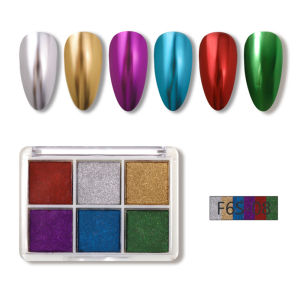 6 Colors Holographic Mirror Powder Aurora Solid Nail Glitter Chrome Pigment Dust Gel Polish Metallic Effect Nail Art Decorations