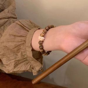 CC SP อีลาสติก กำไลไม้จันทน์ดอกไม้ ผ้าทอมือ ลูกประคำ สร้อยข้อมือไม้จันทน์ธรรมชาติสีเขียว ความงามสวยงาม ห่วงโซ่มือ กำไลข้อมือลูกปัดไม้ ฤดูร้อนฤดูร้อนฤดูร้อน