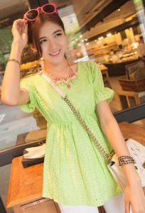 CFBOUTIQUE Korea Summer Eyelet Lace Short Sleeve Blouse
