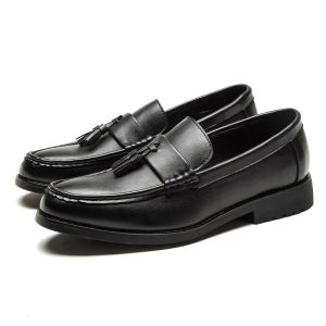 Falimottype)Size 39-44 Mens British Breathable School Student Leather Shoes Casual Flat Loafers Black Business Formal Shoes