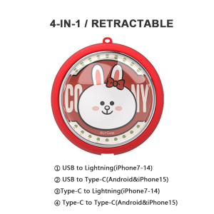 100% Authentic Sanrio Hello Kitty Cable Fast Charging Retractable 3 in 1 USB Adjustable 1.0m Lightning Cables Micro-USB Type-C Cable for iOS iPhone15/16/17 and Android Smartphone LY-072