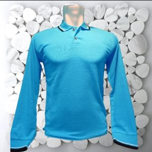 Kaos Kerah List Panjang Biru Muda / kaos kerah list Biru Muda LENGAN KARET / Kaos Kerah Polos Biru Muda / kaos kerah polos lengan panjang