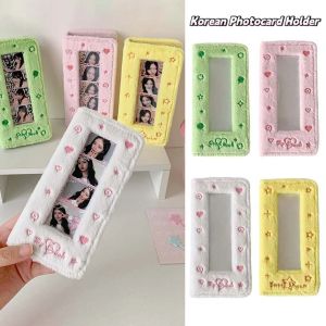 GONUUWGL Embroidered Korean Photocard Holder Four Grid Photo Plush Idol Card Display Protector Photo Display Picture Card Protective Case Friends