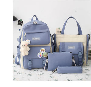 4 Pcs Set Harajuku Women Laptop Backpack for women Canvas School Bags For Teenage Girls Kawaii College Student Kids Book Bag Rucksack 2021