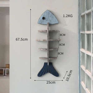 Nordic Style Wall Wooden Fish Row Shelf Cafe Living Room Decorative Pendant Wall Baffle Bookshelf Home Decoration Accessories