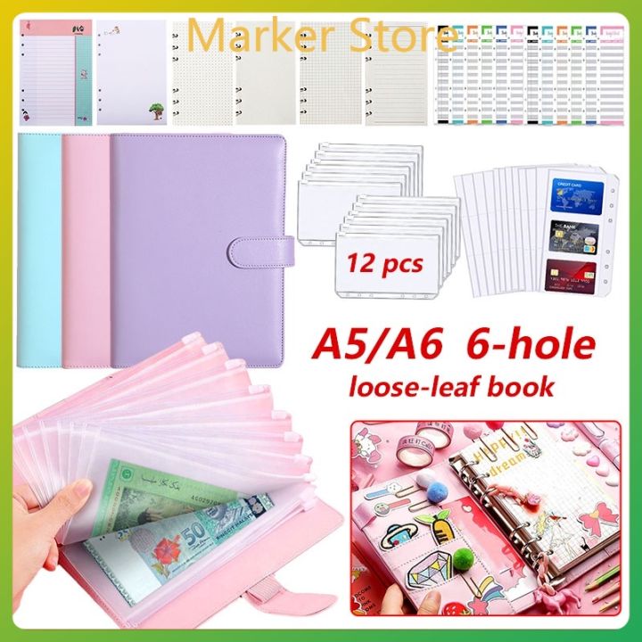 A6/A5 PU Leather Notebook Binder Budget Planner Organizer Cover Pockets