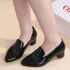 Womens Fashion Glossy Style Pointed Toe Office/School Rubber Heels L765