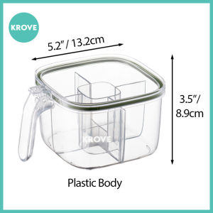 Airtight Spice Container 4 Dividers & Spoons Seasoning Condiments Storage Salt Sugar Pepper Chili Sauce Paprika Storage Kitchen Cooking Transparent Durable Minimalist Aesthetic High Quality Pot Food Grade