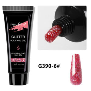PINPAI 15ml Glitter Poly Nail Gel UV LED Builder Poly Acrylic Crystal Gel for Nail Art Polygels Coloe Gel Extension Building Gel With Sequins
