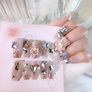 IKAN Kuku My Melody Yang Lucu Dan Dapat Dipakai / Desain Kuku Palsu Liontin Pita Berbentuk Hati / Stiker Warna Permen