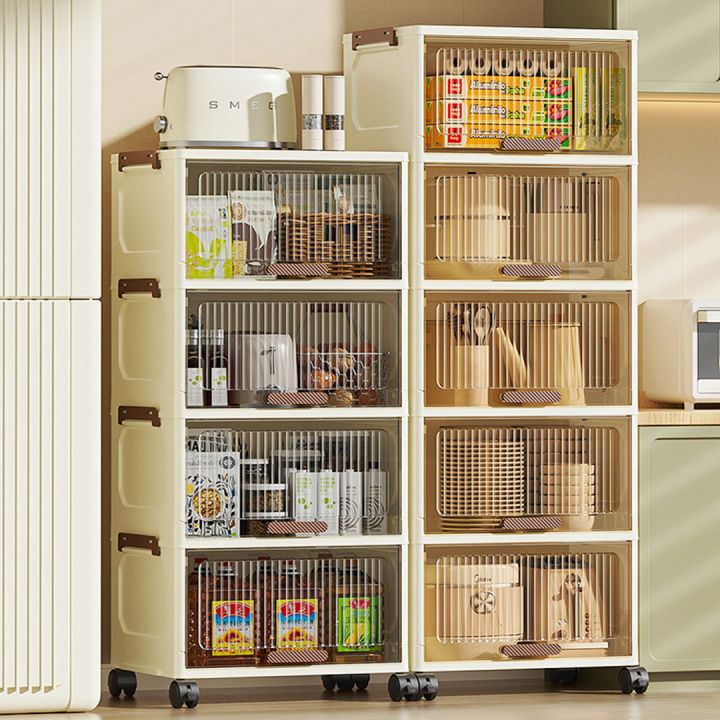 Stackable Pulleys Home-Well 1-6 Layers Stackable Foldable Storage Cabinet With Wheels ...
