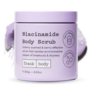 frank body Glycolic Acid Body Scrub    Fights KP & Breakouts Spots & Tighten Pores    Reduces Acne with Niacinamide & Soothes with Witch Hazel    Glycolic Acid & Pumice    8.82 oz    Pack of 1