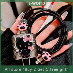 [COD] E-WOITD Cute Hello Kitty Charger Data Cable Protective Cover Kits For Apple IPhone 18W 20W Charger Adapter Winding Rope Protector Case