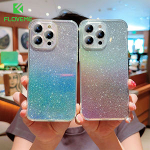 FLOVEME Plating Gradient Colorful Phone Case For iphone 15 14 13 12 11 Pro Max Laser Glitter Clear Space Shell Lens Protection All-inclusive Anti-fall TPU Shockproof Back Cover For iphone X XR XS Max