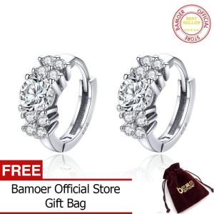 BAMOER 925 Sterling Silver Crystal Round Circle Clear Cubic Zircon Hoop Earrings for Women Sterling Silver Jewelry SCE485   Dec