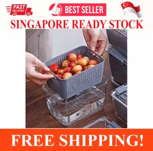 MULTI FUNCTIONAL FOOD STORAGE COLANDER CONTAINER FOR FRIDGE FREEZER PANTRY FRUITS AND VEGETABLES STRAINER AND COLANDER STORAGE BOX FOOD STORAGE DRAINING ORGANIZER FOR REFRIGERATOR